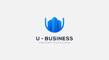 Fototapeta premium Abstract U letter commercial business modern minimalist logo design