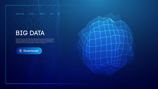 Abstract low poly sphere digital network background. Geometric futuristic blue technology background. Low poly wireframe vector design.