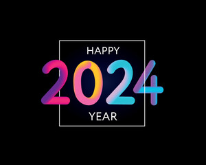 Happy new year 2024 future metaverse neon text neon with metal effect, numbers and futurism lines. Vector greeting card, banner, congratulation poster 3d illustration. Modern trendy electronic light