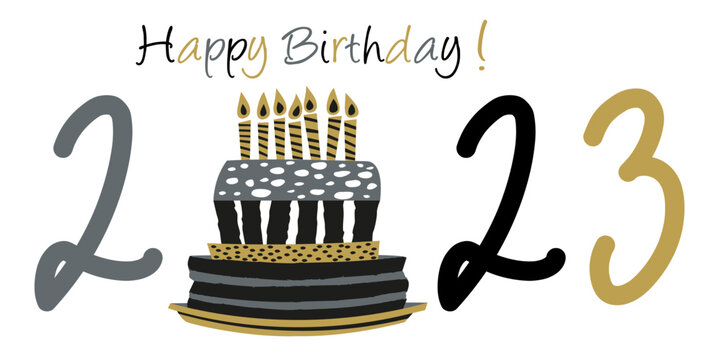 Carte de vœux 2023 présentant le dessin stylisé d’un gâteau avec des sept bougies, pour fêter un anniversaire.