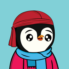 Penguin characters vector NFT art design. Penguin 3d character in cute and friendly face with santa hat, gift and skate elements for NFT collection design. Vector illustration. penguin NFT artwork. 