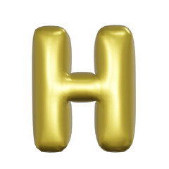 H Alphabet metallic gold foil balloons. 3D render Golden Helium balloons.