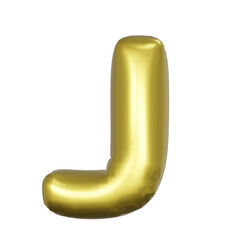 J Alphabet metallic gold foil balloons. 3D render Golden Helium balloons.