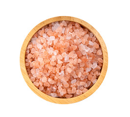 Himalayan salt raw crystals in wood bowl Isolated on  transparent png - obrazy, fototapety, plakaty