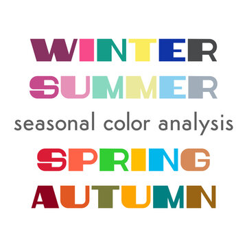Stock vector seasonal color analysis palettes for all types of appearance. Color guide with best colors for winter, summer, spring and autumn