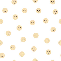 Emoji pattern in round yellow color with expression facial emotions sum aba joys. Minimalism vector illustration isolated on white background.