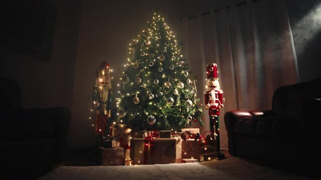 Christmas Tree in a room at sunrise 