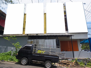 mockup of empty billboards on the side of the highway, blank advertising poster templates, information banner placeholder mock ups