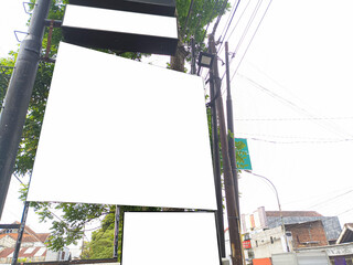 mockup of empty billboards on the side of the highway, blank advertising poster templates, information banner placeholder mock ups