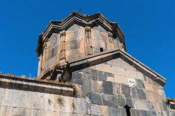 Fototapeta premium Armenia, Amberd, September 2022. Facade of the 11th century Armenian church.