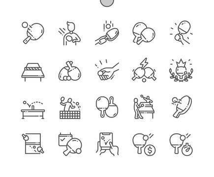 Ping pong sport. Rackets and ball. Table tennis. Best ping pong club. Pixel Perfect Vector Thin Line Icons. Simple Minimal Pictogram