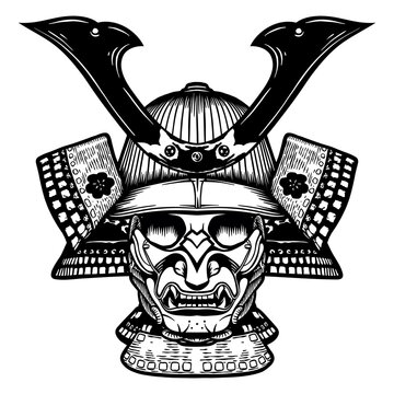 recommend clip art:  Human skull Samurai with mask - Out line