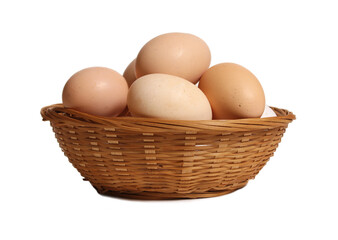 Basket of Farm Fresh Eggs Isolated on White Background