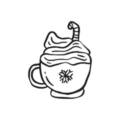 Christmas Hot Chocolate Cup Illustration for Coloring Book