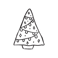 Christmas Tree Illustration for Coloring Book