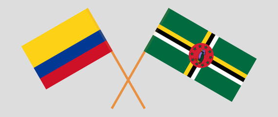 Crossed flags of Colombia and Dominica. Official colors. Correct proportion