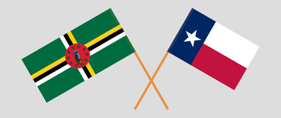 Crossed flags of Dominica and The State of Texas. Official colors. Correct proportion