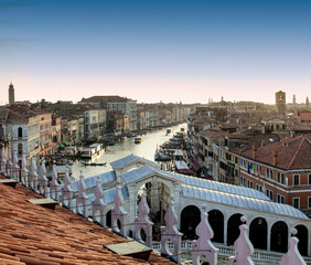 Venezia. Panorama con Ponte di Rialto sul Canal Grande dal Fondego dei Tedeschi