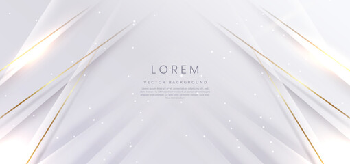 Abstract elegant white background with golden line and lighting effect sparkle. Luxury template design. - obrazy, fototapety, plakaty