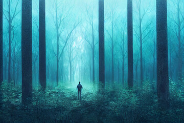 person in the magical forest digital art illustration