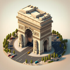 Arc de Triomphe, France: 3D Isometric Famous World Landmarks - obrazy, fototapety, plakaty