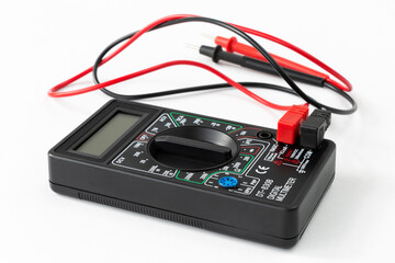 ammeter, multimeter with probes, studio isolated on white background