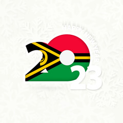 New Year 2023 for Vanuatu on snowflake background.