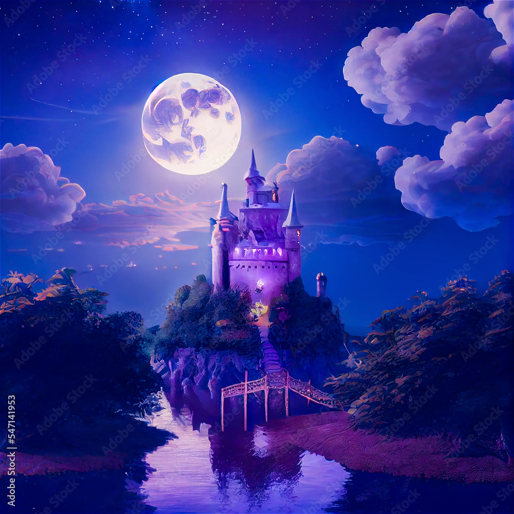 Poster Fairytale castle at night