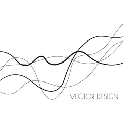 Abstract black curved wave lines on a white background. Vector illustration with deformed intersecting lines.