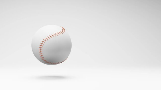Baseball Ball Spinning on a Studio Light Gray Background, Seamless Loop 3D Animation with Copy Space
