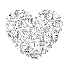 Vector hand drawn background. Christmas pictures in doodle style, New Year's illustrations for greeting card design, for design of a poster, banner, print.