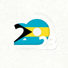 New Year 2023 for The Bahamas on snowflake background.