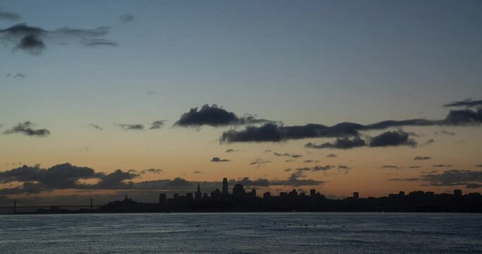 Sunrise timelapse of the San Francisco skyline. High-quality 4k footage taken from Marin County near the Golden Gate.