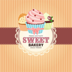 Sweet bakery background with cupcakes. Cute vintage style.