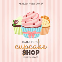 Sweet bakery background with cupcakes. Cute vintage style.