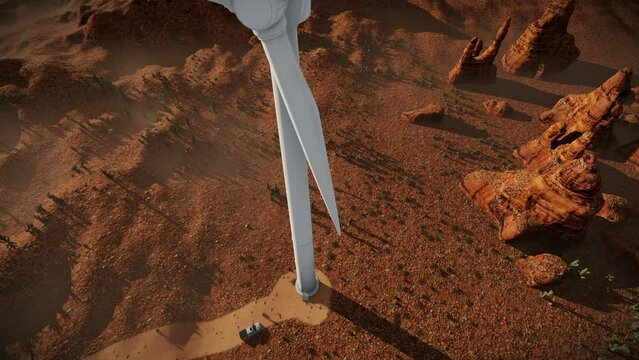 Maintenance workers on top of a desert Wind Turbine, 4K