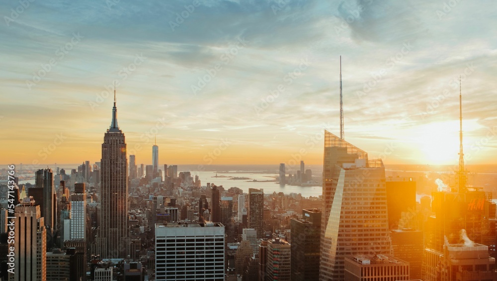 Canvas Prints empire state building new york city skyline sunset from top of the rock golden city view