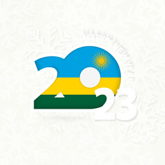 New Year 2023 for Rwanda on snowflake background.