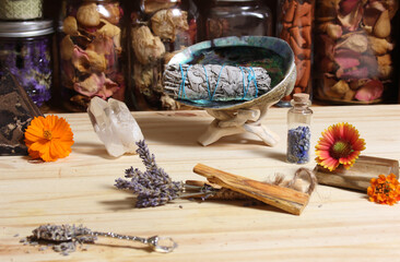 Dried Lavender With Palo Santo Wood and Abalone Shell For Smudging Ritual