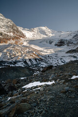 Fototapeta na wymiar Scenic view of the Forni Glacier at sunset during autumn, Northern Italy