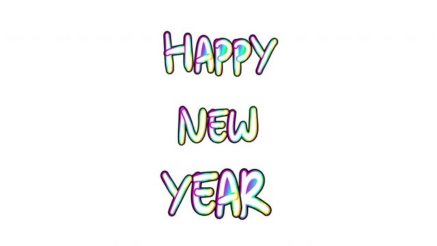 4k Animated Hand Drawn Happy New Year Greeting Text Isolated Colorful Alphabet Font Video Decorative Shining Sugar Font Design in Neon Colors Happy New Year 2023 in Rainbow Shining Letters Style