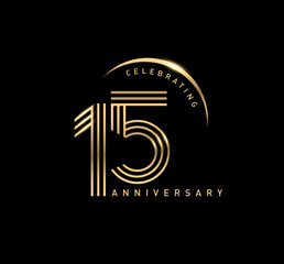 15 years anniversary celebration logotype. elegant modern number gold color