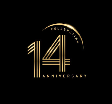 14 years anniversary celebration logotype. elegant modern number gold color
