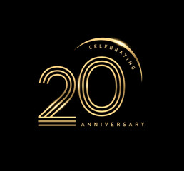 20 years anniversary celebration logotype. elegant modern number gold color