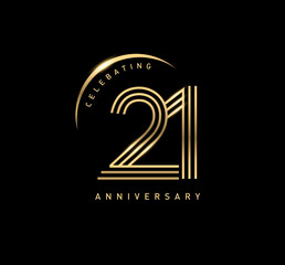 21 years anniversary celebration logotype. elegant modern number gold color - obrazy, fototapety, plakaty