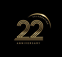 22 years anniversary celebration logotype. elegant modern number gold color