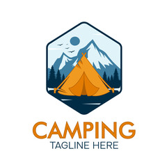 Camping forest logo vector illustrations design. Mountain and forest camp with tent logo vector