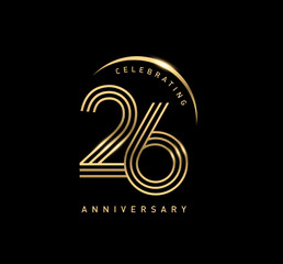 26 years anniversary celebration logotype. elegant modern number gold color - obrazy, fototapety, plakaty