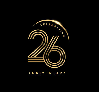 26 years anniversary celebration logotype. elegant modern number gold color