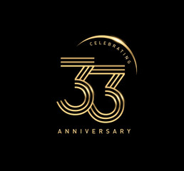 33 years anniversary celebration logotype. elegant modern number gold color - obrazy, fototapety, plakaty